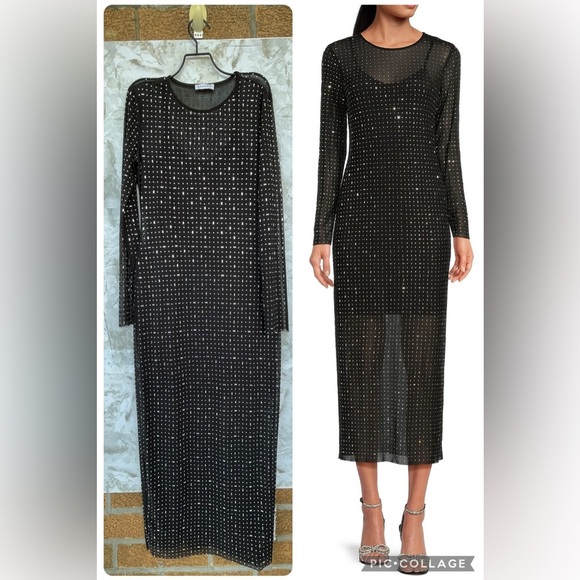 Gianni Bini
Tilly Rhinestone Mesh Crew Neck Long Sleeve Sheath Dress S/M - Picture 1 of 11